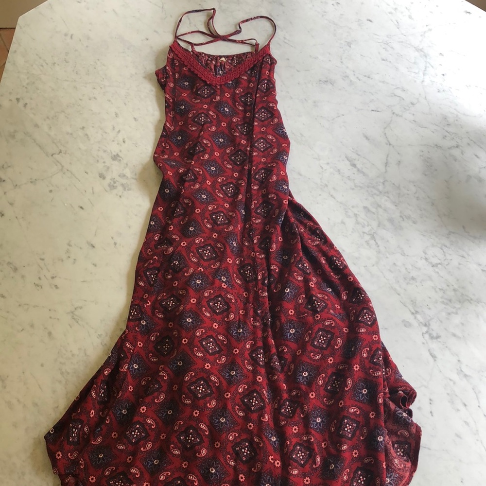 maroon printed maxi dress